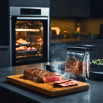 Dishwasher sous vide steak sliced after dishwasher cooking