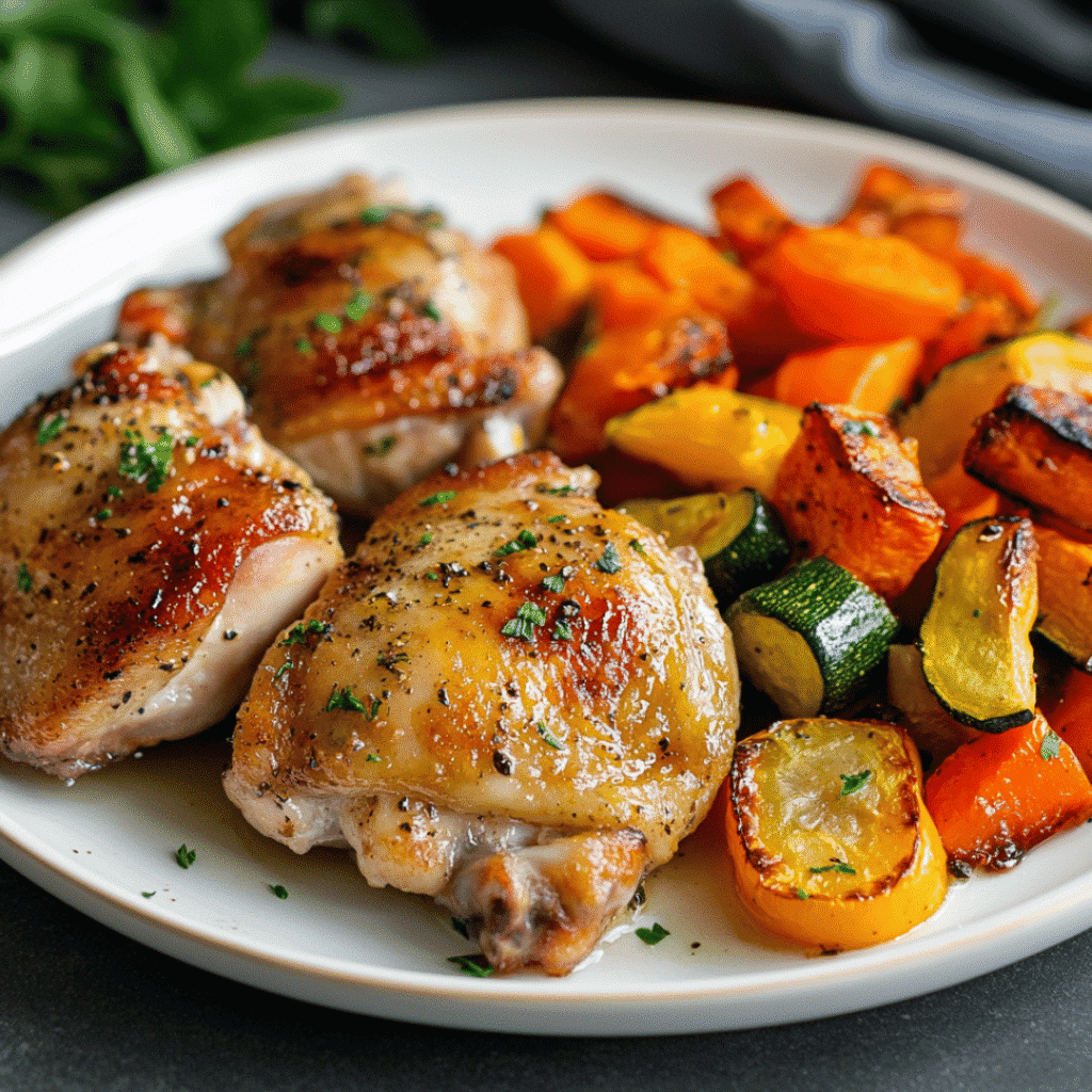 Sous Vide Chicken Thighs: Perfectly Tender Every Time 6 Golden, crispy sous vide chicken thighs being seared in a skillet