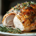 Sous vide turkey breast cooked to perfection with a golden-brown crust and tender, juicy interior