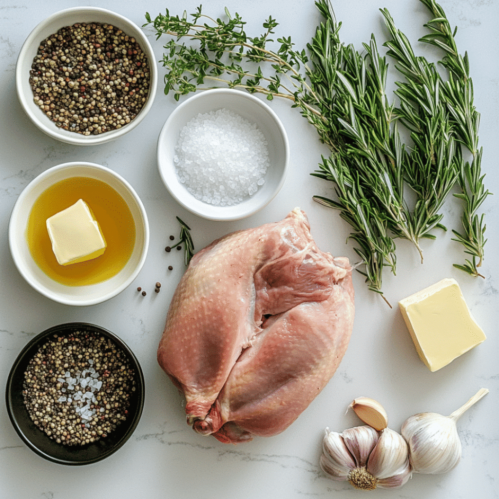 Sous Vide Turkey Breast Recipe: The Perfectly Juicy & Tender Meal Every Time 8 Ingredients for sous vide turkey breast including turkey, herbs, garlic, and butter