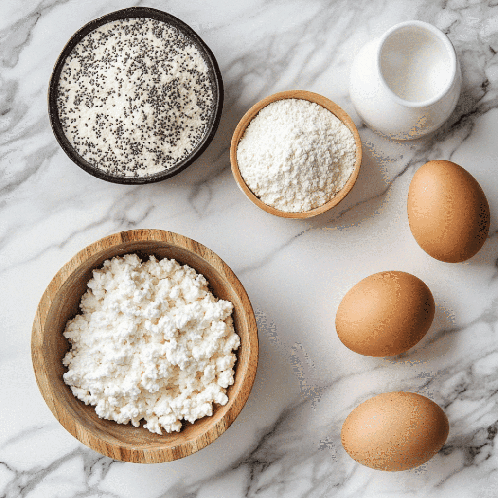 High Protein Cottage Cheese Bagels Recipe That’s Easy & Delicious 6 Ingredients for high protein cottage cheese bagels arranged on a countertop