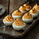 Sous vide deviled eggs on tray