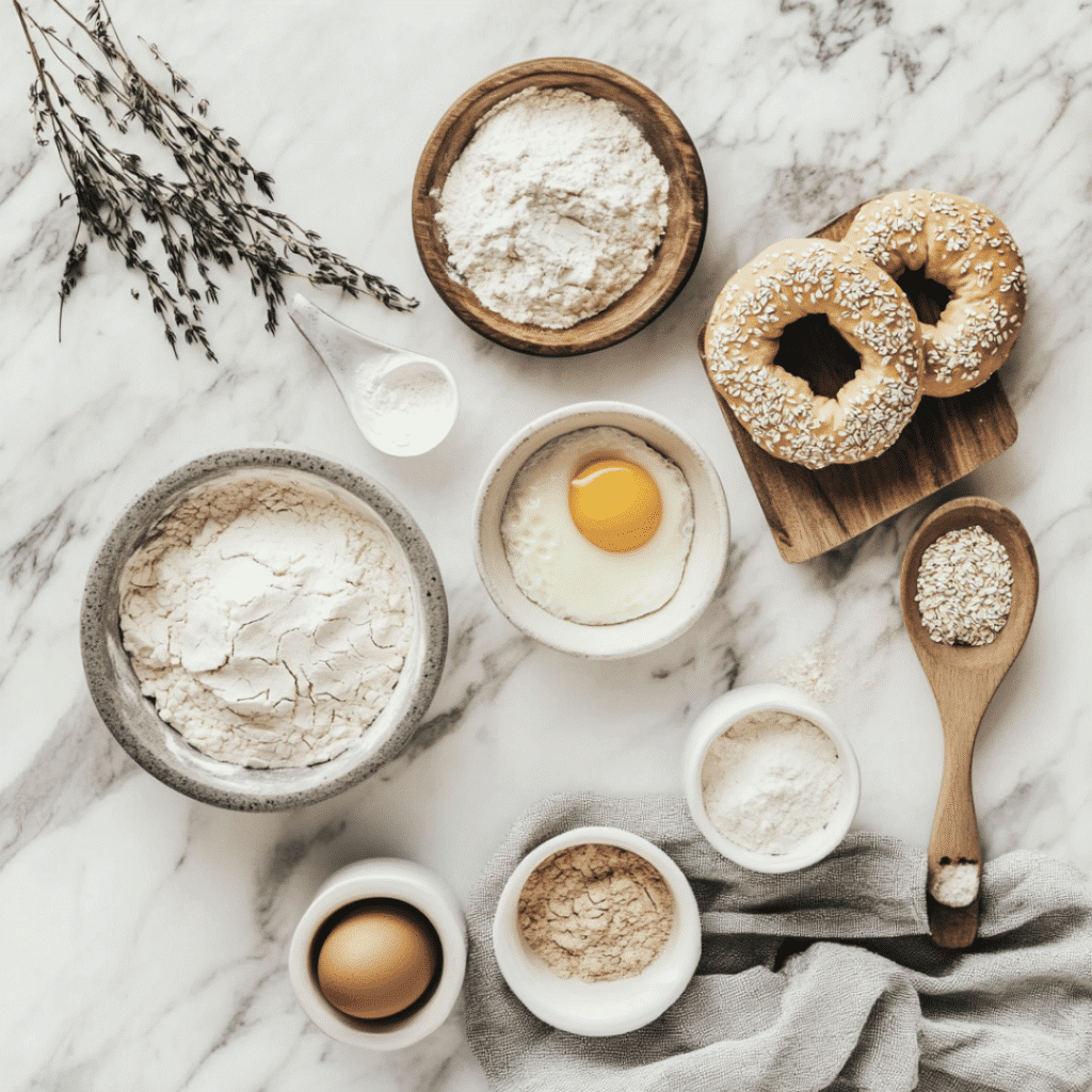 Bethany Frankel cottage cheese bagels: High-Protein Breakfast Made Easy 6 cottage cheese bagel ingredients flat lay