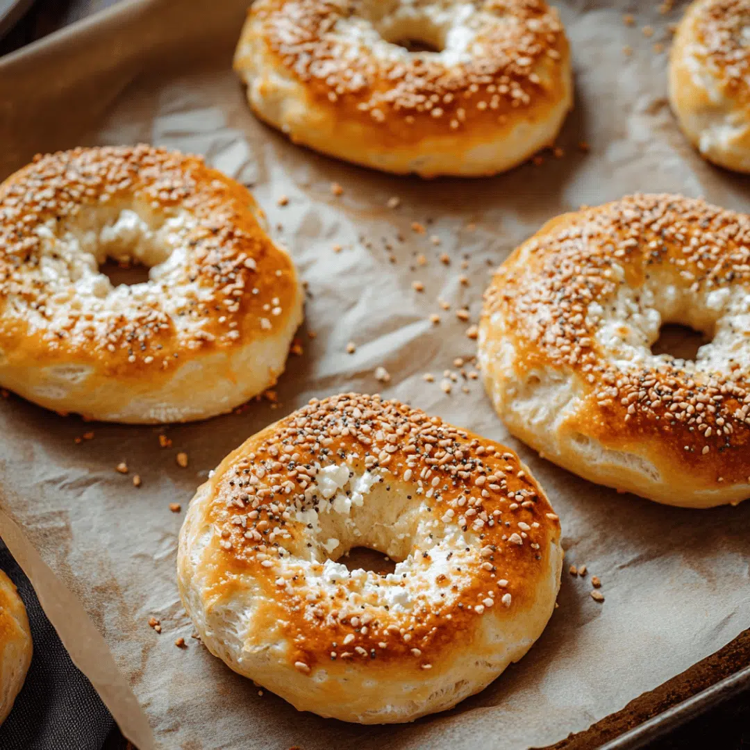 Cottage cheese bagels with bread flour on parchment