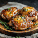 Sous vide chicken thighs cooked to perfection with crispy skin and fresh herbs