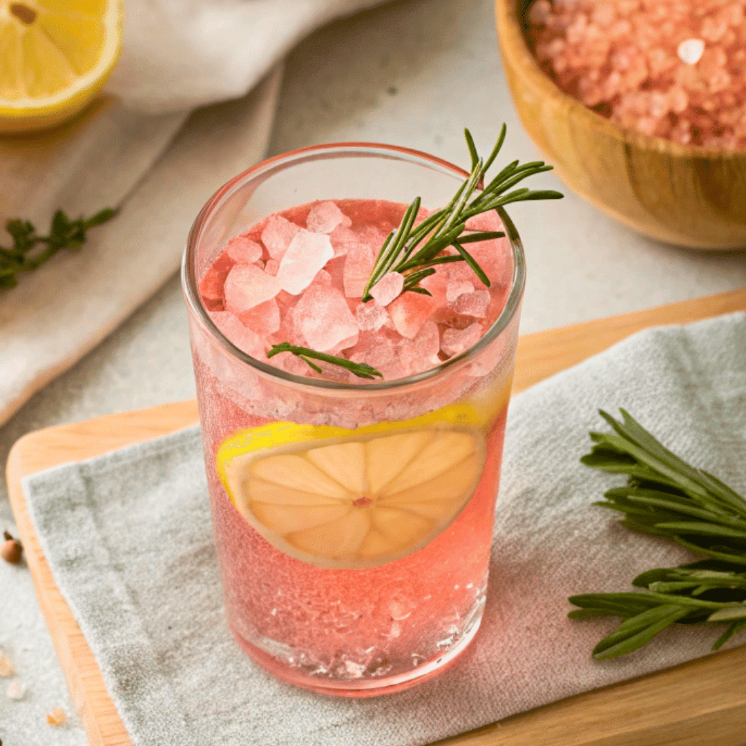 pink salt weight loss recipe in glass with lemon