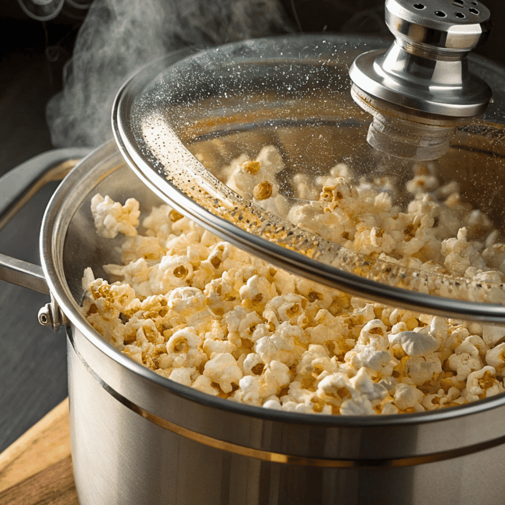Buttered Popcorn Recipe: Crispy, Golden, and Full of Flavor 5 Popcorn Popping in Pot