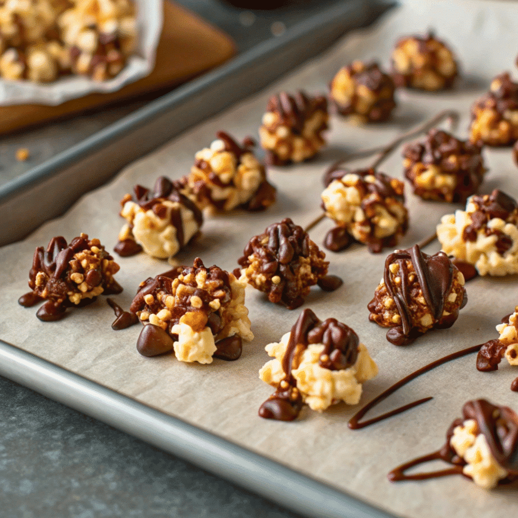 Chocolate Drizzled Popcorn Recipe That’s Quick, Crunchy, and Amazing 5 chocolate drizzle setting on popcorn
