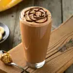 chocolate peanut butter banana smoothie in glass