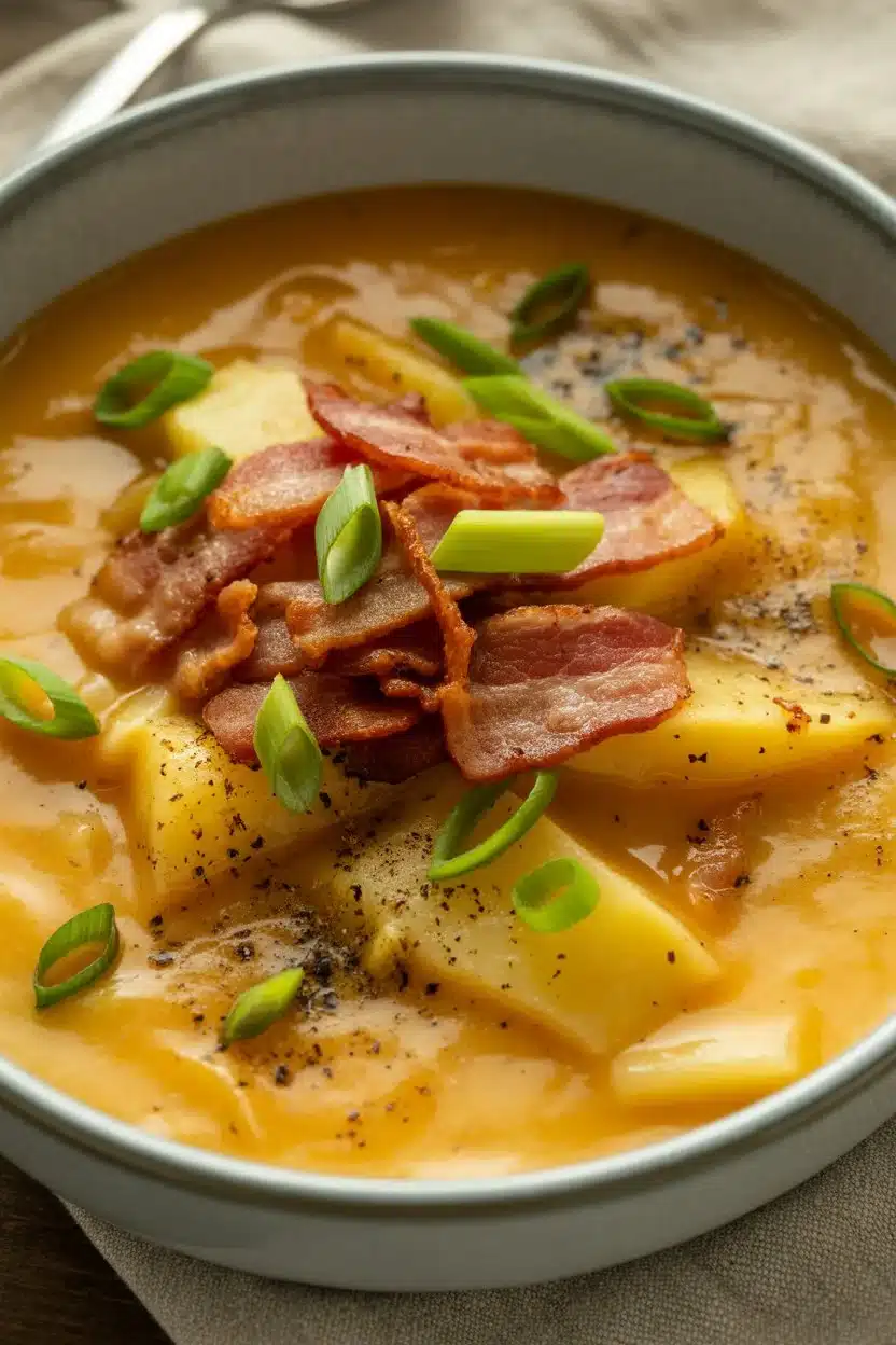 Slow Cooker Potato Soup with cheese and bacon