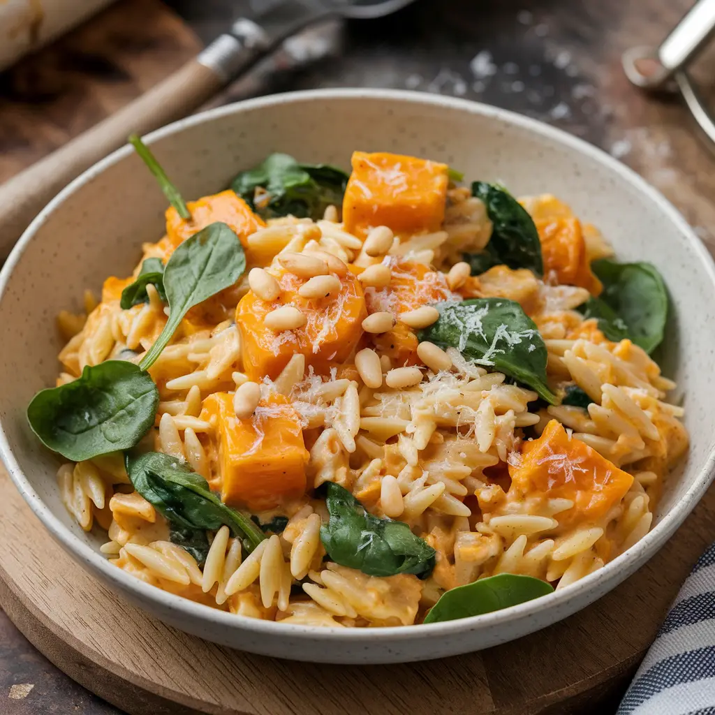 creamy orzo with butternut squash and spinach