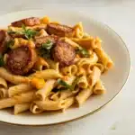 Butternut squash pasta bake with sausage and spinach