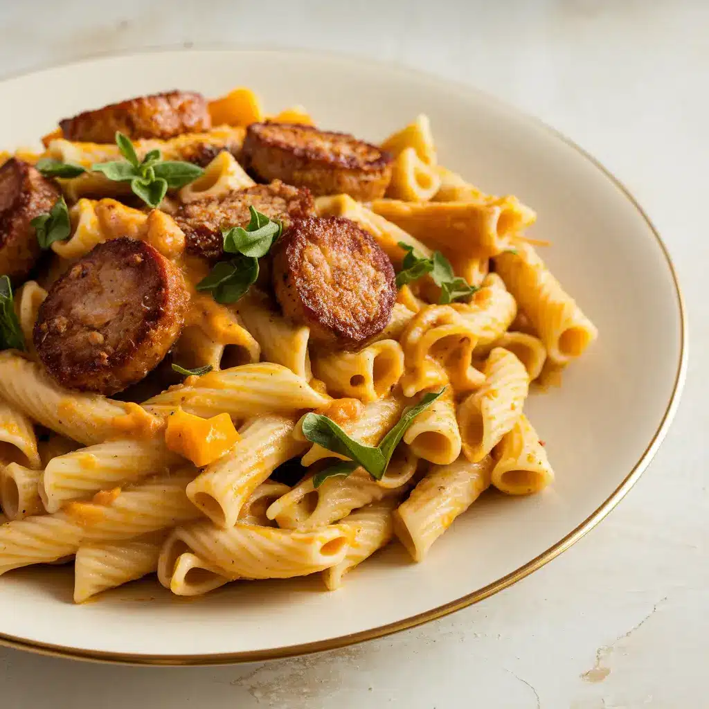 Butternut squash pasta bake with sausage and spinach