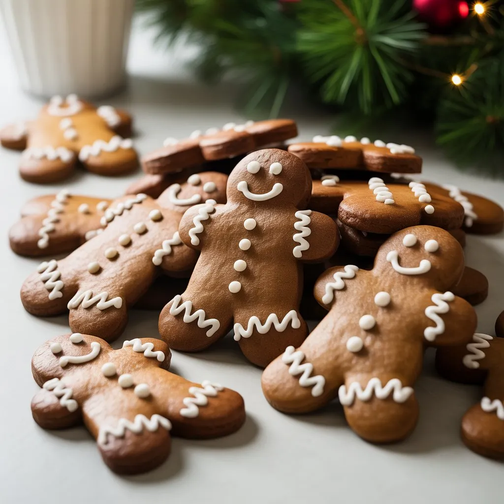 Cutting gingerbread men from cookie dough