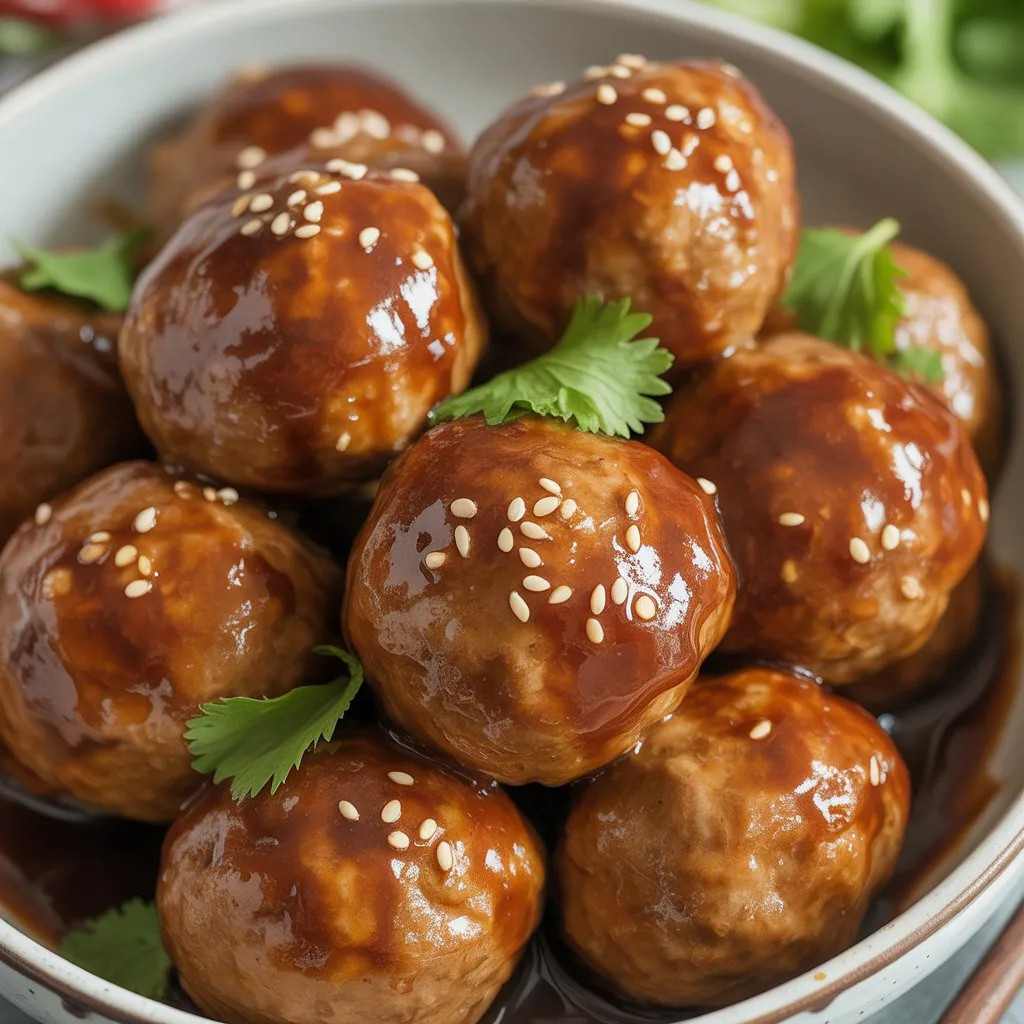 Crockpot BBQ Meatballs glazed with smoky sauce