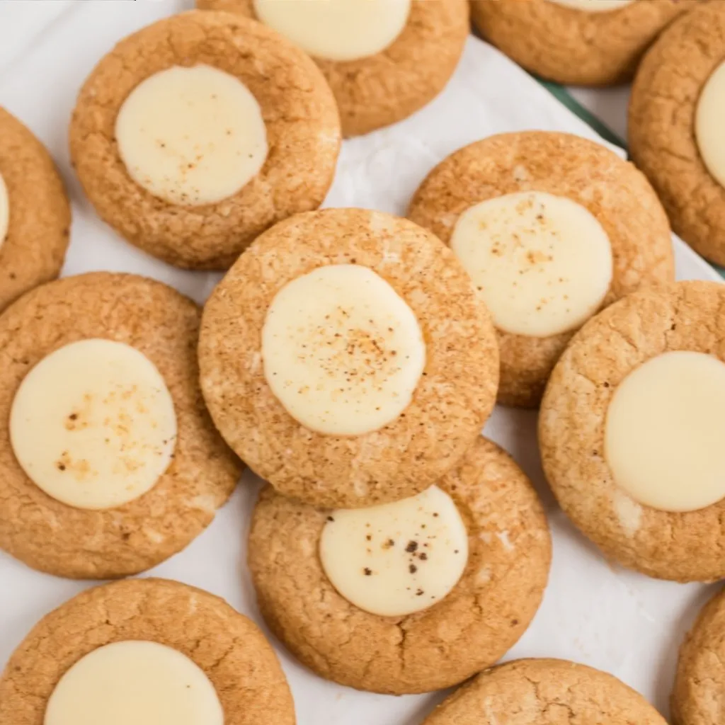 Classic Snickerdoodle Christmas Cookies on plate with milk and Christmas lights