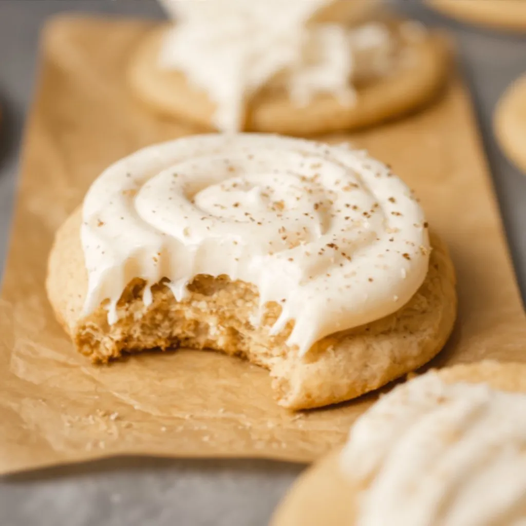 Soft frosted eggnog cookies with nutmeg and frosting