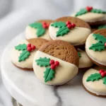 White Chocolate Maple Cookies on wooden table with maple syrup