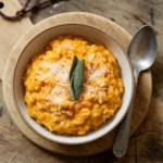 creamy butternut squash and sage risotto served in a bowl
