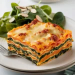 Spinach ricotta butternut squash lasagna baked in dish