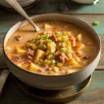 Smoky paprika potato soup in bowl garnished with chives