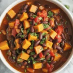vegetarian butternut squash chili with black beans in a bowl