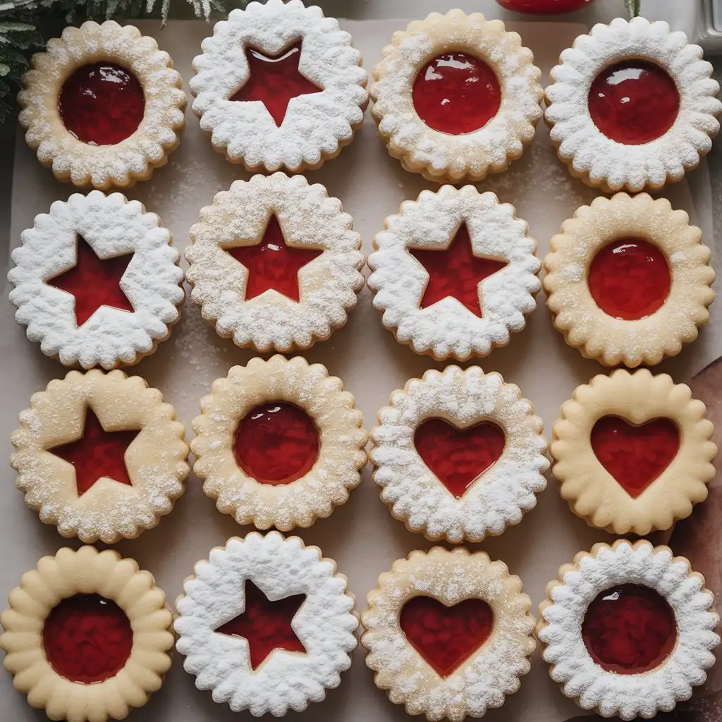 Assembling Linzer cookies with jam filling