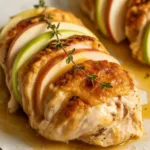 Delicious Apple Brie Chicken dish with apples and melted brie cheese.