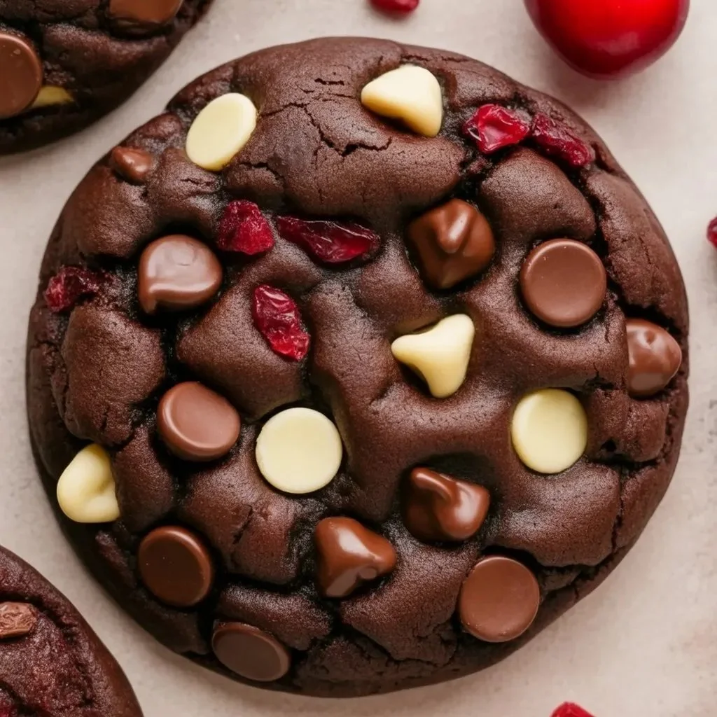 Homemade Black Forest Cookies with chocolate and cherry toppings