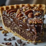Delicious Bourbon Chocolate Pecan Pie with rich chocolate and crunchy pecans.
