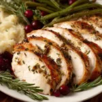 Crock Pot Bone In Turkey Breast cooking in a slow cooker with herbs and spices