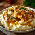 Delicious Crockpot Angel Chicken served on a plate with herbs and spices.
