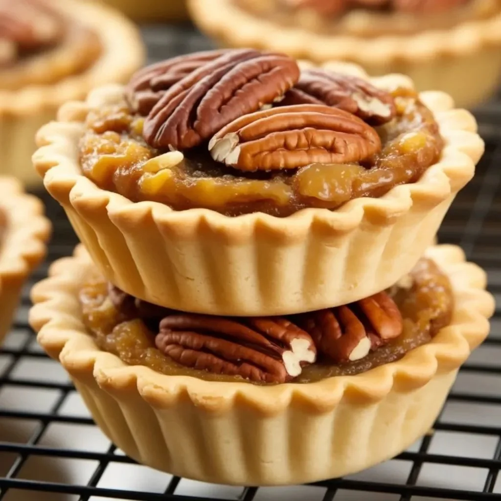 Delicious mini pecan pies baked in muffin tins ready to be enjoyed