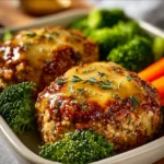 Garlic Parmesan Chicken Meatloaves garnished with herbs on a plate