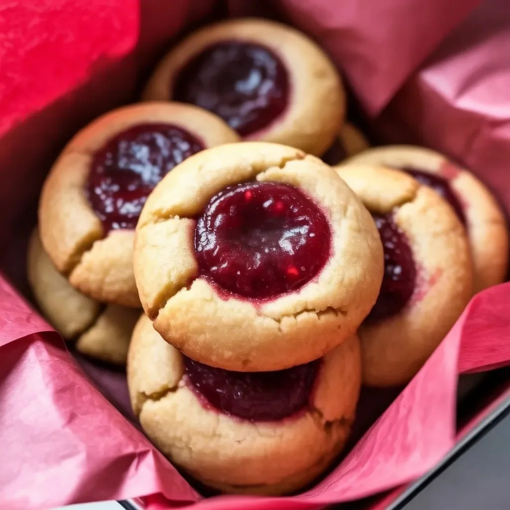 A plate of gingerbread thumbprint cookies filled with cranberry jam.