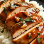 Honey Garlic Chicken Breasts served on a plate with vegetables