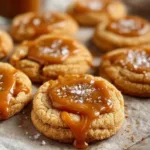 Batch of delicious homemade salted caramel cookies on a cooling rack