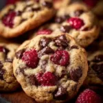 Freshly baked Raspberry Chocolate Chunk Cookies on a plate