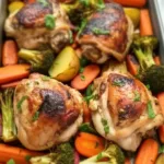 Plate of spicy paprika chicken served with roasted vegetables