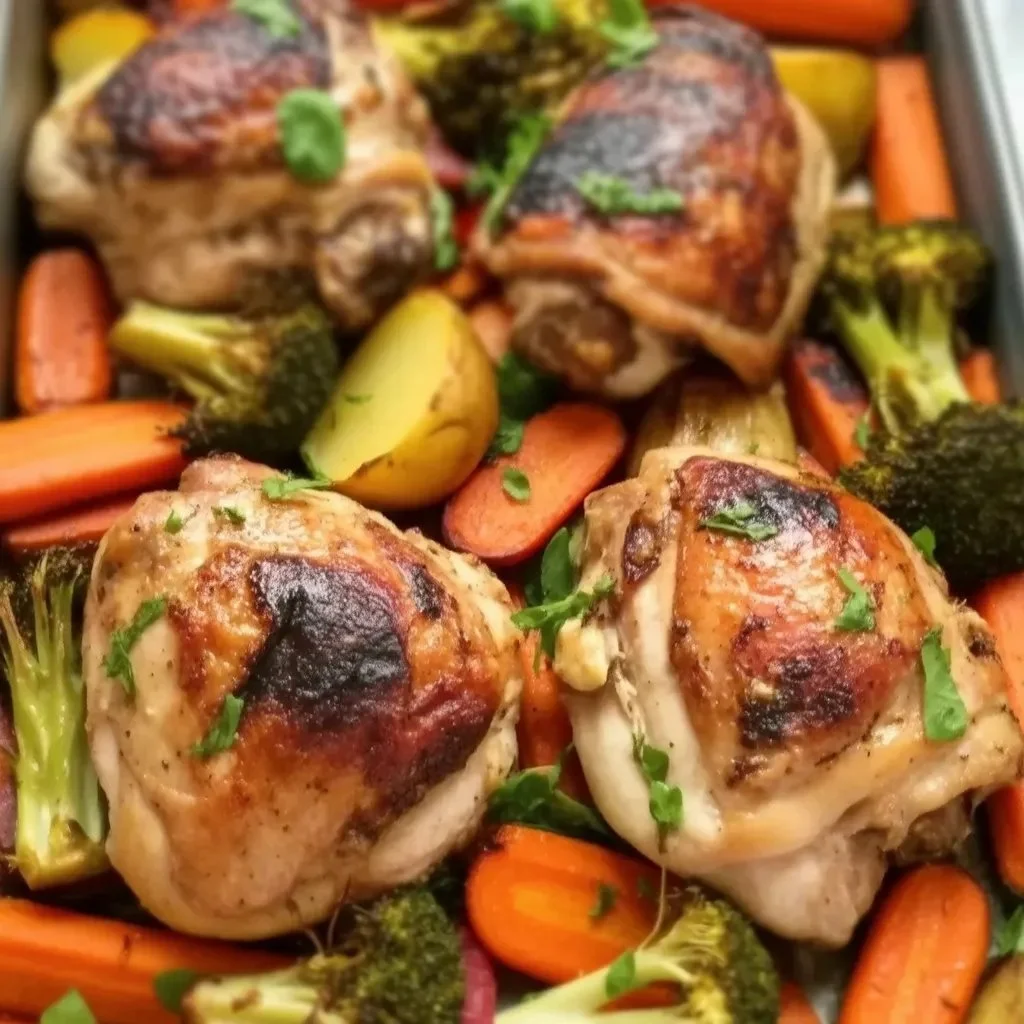 Plate of spicy paprika chicken served with roasted vegetables