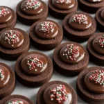 Decorated thumbprint Christmas cookies with colorful icing and sprinkles