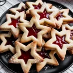 Delicious white chocolate dipped gingerbread stars on a festive plate.