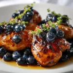 Juicy Blueberry Thyme Chicken served with fresh herbs and berries