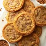 Delicious browned butter toffee cookies on a baking tray