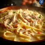 Delicious chicken noodles cooked in a crock pot for a comforting meal