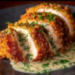 Creamy Chicken Cordon Bleu with ham and cheese filling, served elegantly