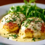 Delicious creamy chicken pillows topped with parmesan sauce