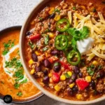 Bowl of creamy taco soup garnished with cilantro and cheese