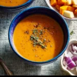 Delicious bowl of Crock-pot butternut squash soup garnished with spices.