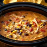 Delicious Crockpot Chicken Tortilla Soup with toppings and fresh ingredients.
